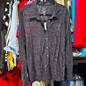 GAP Black Lace Button-Up Shirt